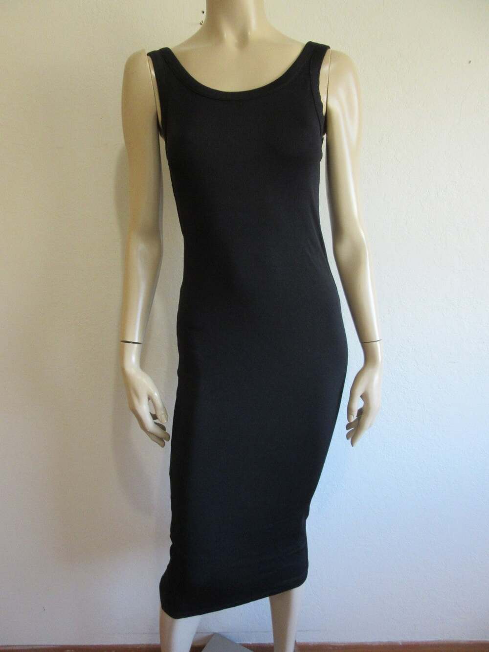 H&M Black Ribbed 10 Bodycon Sleeveless Midi Dress-CA2